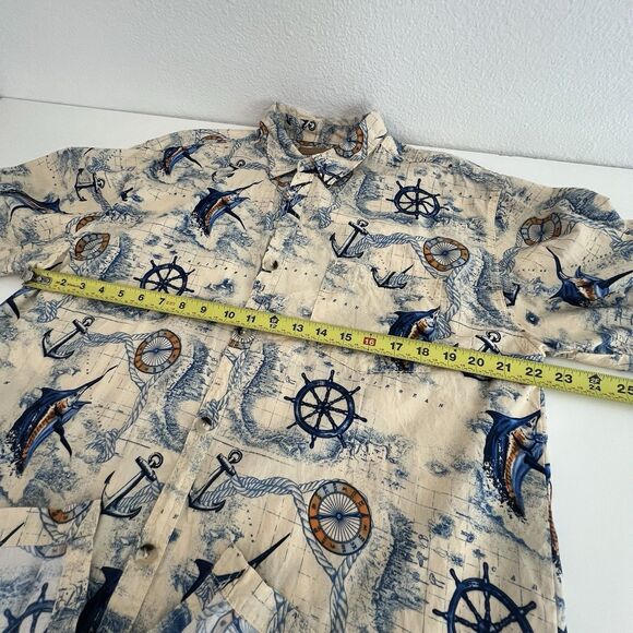 Clearwater Outfitters Mens Xl Beige/Blue nautical Button Down Short Sleeve Shirt - Picture 5 of 7